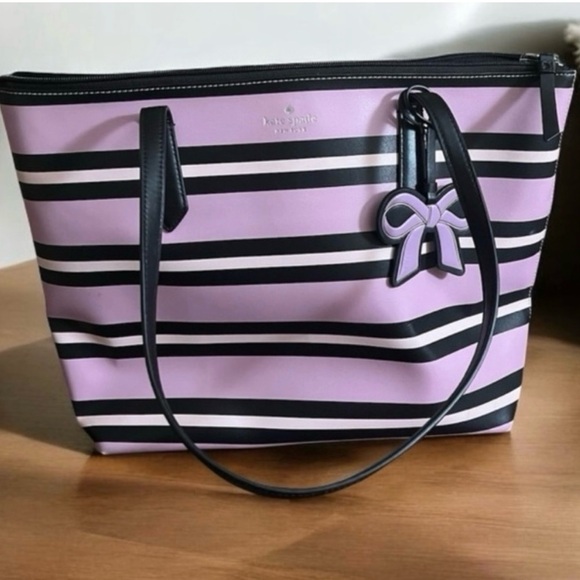 EUC Kate Spade Striped Pink and Black Tote Bag - Picture 1 of 9